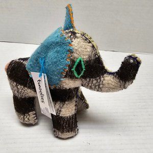 Twoolies Stuffed Colorful Wool Animal Elephant Blue Yellow Cream Black Decor Tag